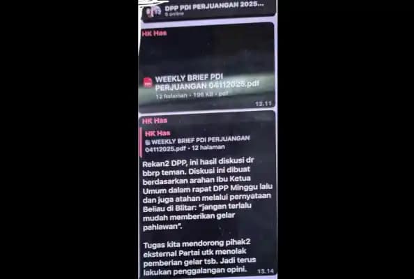 Tangkapan layar berisi pesan yang diduga berasal dari Sekjen PDIP Hasto Kristiyanto