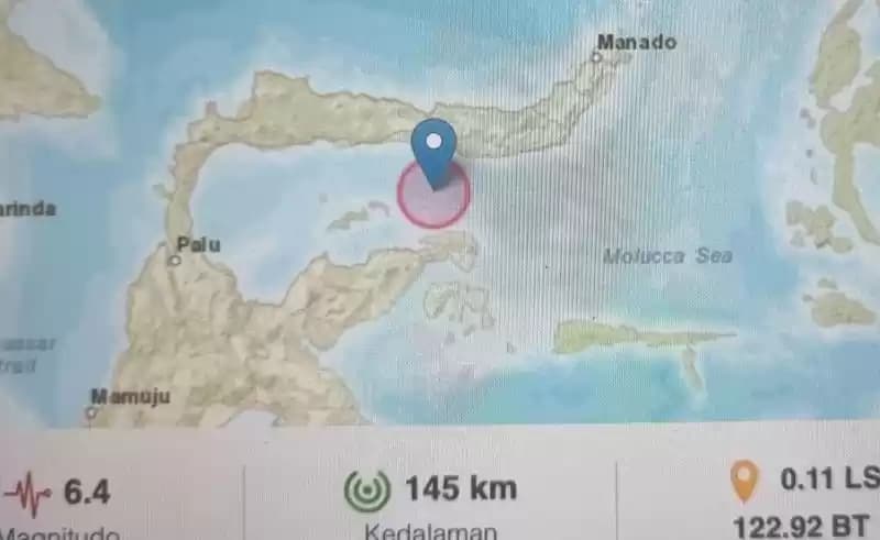 Tangkapan layar data BMKG terkait gempa magnitudo 6,4 mengguncang Gorontalo
