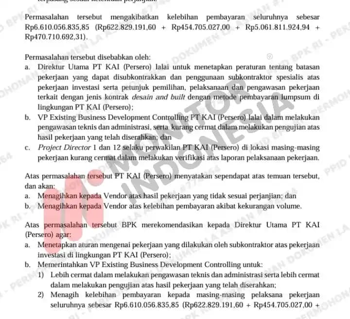 Temuan BPK PT KAI